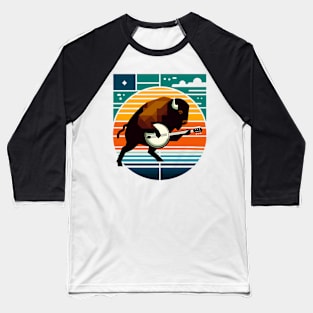 Banjo Bison Sunset Mid-Century Modern Baseball T-Shirt